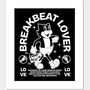 BREAKBEAT  - Lover Retro Mascot Cat (white) Posters and Art